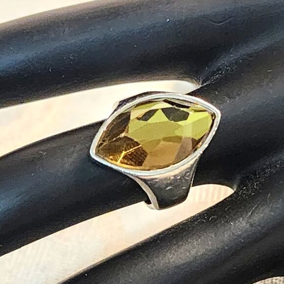 Vintage 70's Runway Silver Plated Tourmaline Gemstone Ring Size 5 - Picture 1 of 11